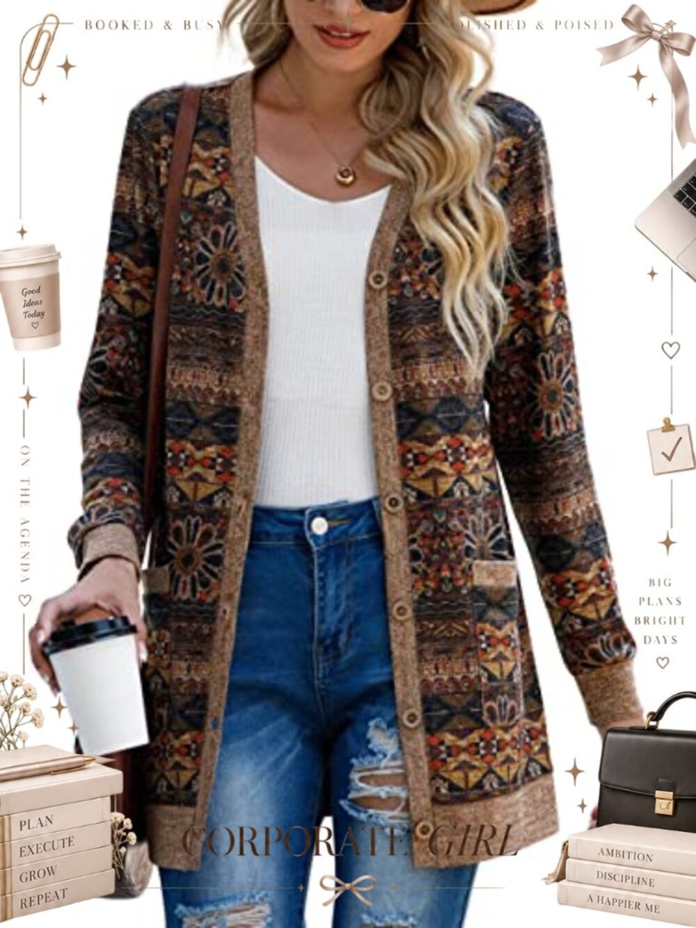 Women's Open Front Ribbed Knit Button Down Cardigan Sweater with Pockets